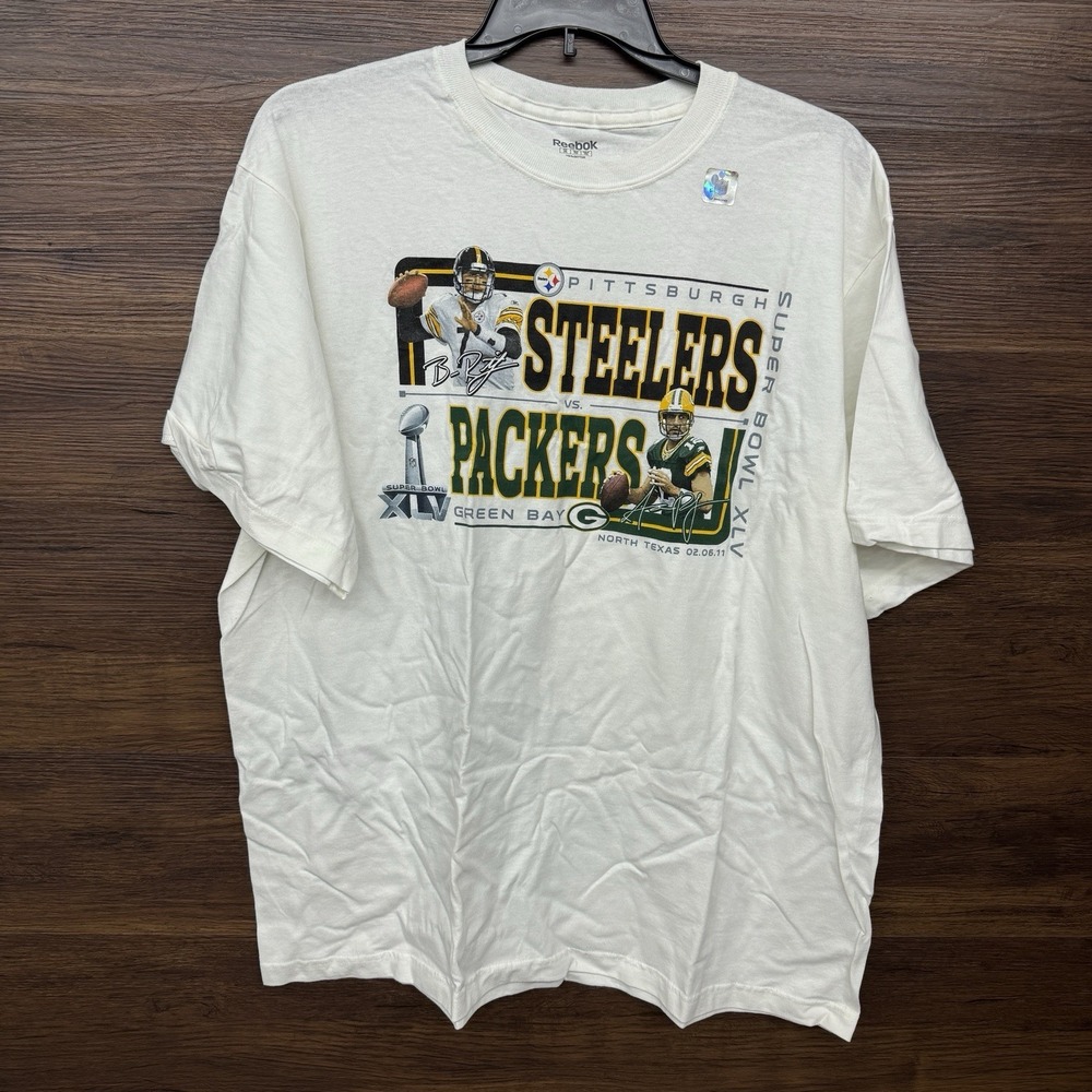 Reebok 2XL 100% Cotton 2011 SUPER BOWL XLV STEELERS GREEN BAY PACKERS T-Shirt